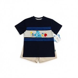 Vintage Blues Clues 2 Piece Shirt and Shorts Set Navy Tan 5T NWT